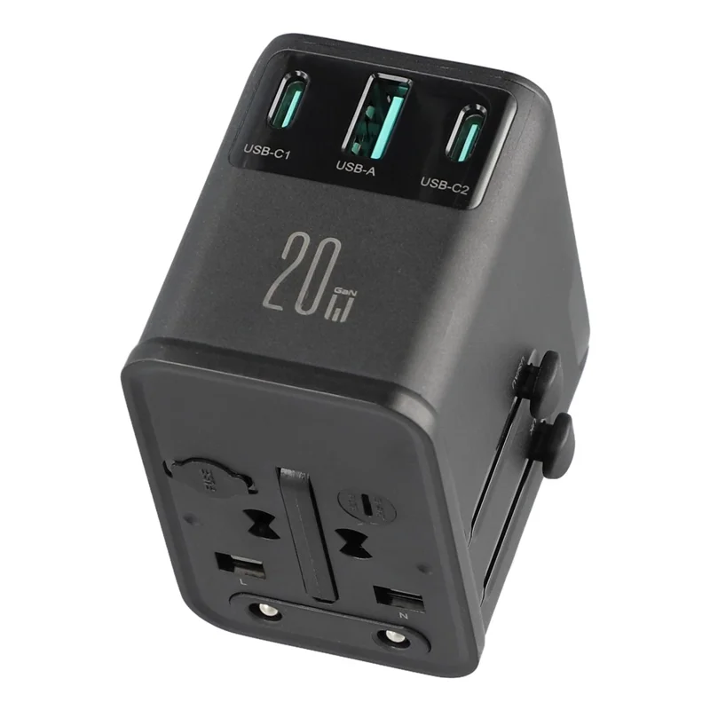 JOYROOM JR-TCW01 20W Universal Travel Adapter 2 USB-C + UBS-A GaN Charger - Black