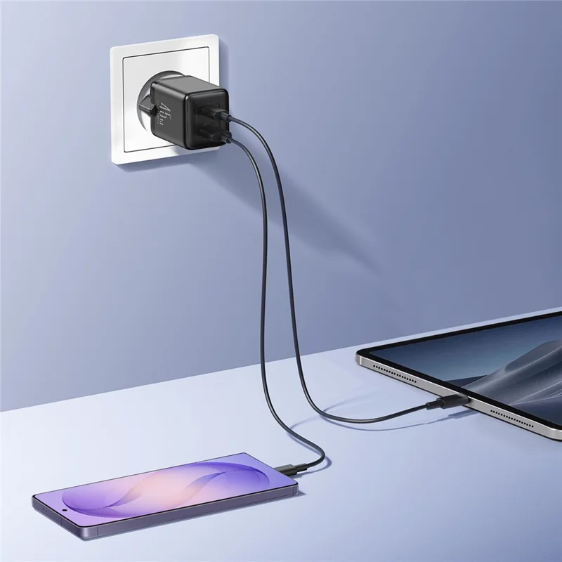JOYROOM JR-TG8 45W GaN Charger USB-A + USB-C Dual Ports Fast Charging Adapter - EU Plug / Black