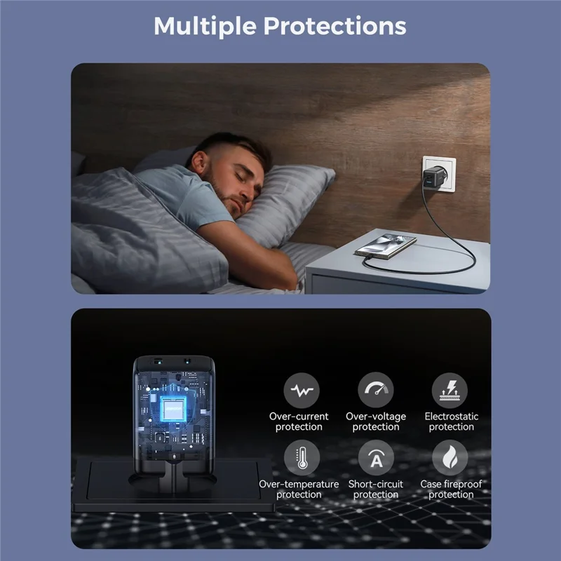 JOYROOM JR-TG8 45W GaN Charger USB-A + USB-C Dual Ports Fast Charging Adapter - EU Plug / Black