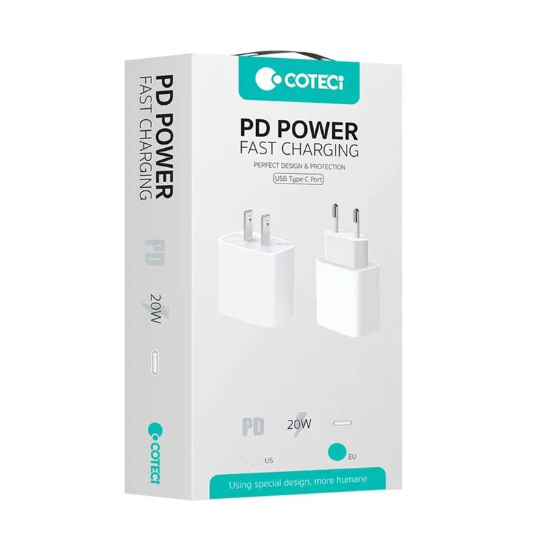 COTECI CS5192 PD 20W Fast Charger Type-C Power Adapter - US Plug