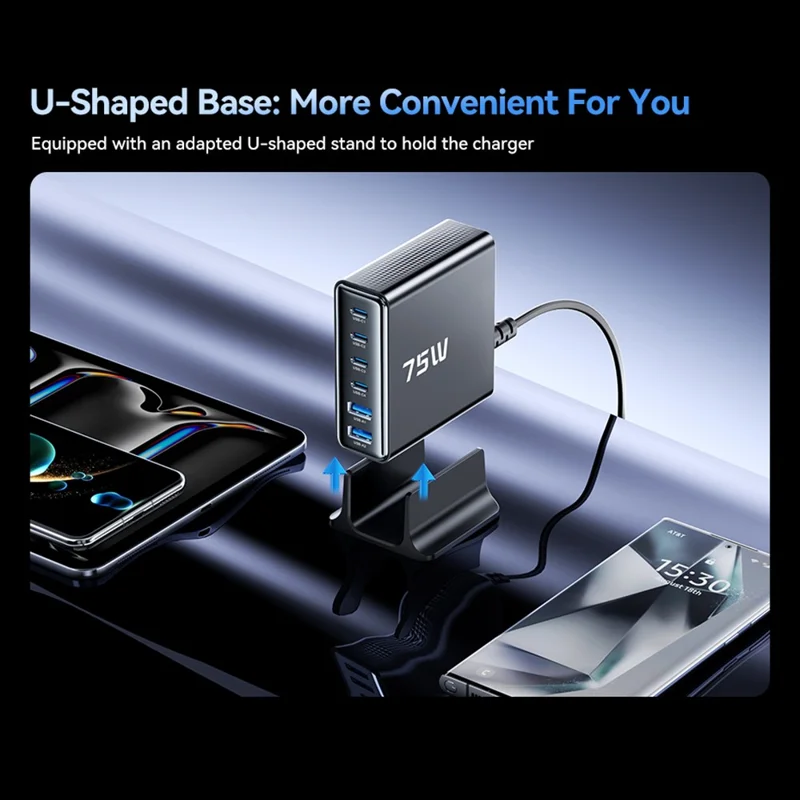 TOOCKI TCT75-22 75W GaN Desktop Charger 6 Ports 4 USB-C+2 USB-A Fast Charging Station - EU Plug
