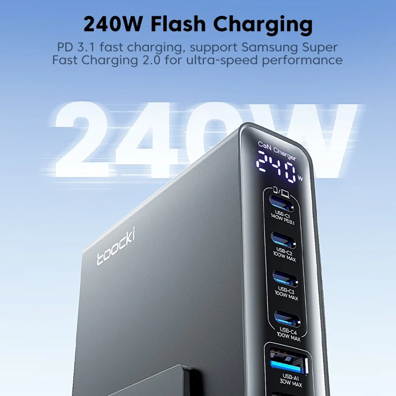 TOOCKI TCT240-33 240W GaN Desktop Charger 6-Port 4 USB-C+2 USB-A Charging Station - EU Plug
