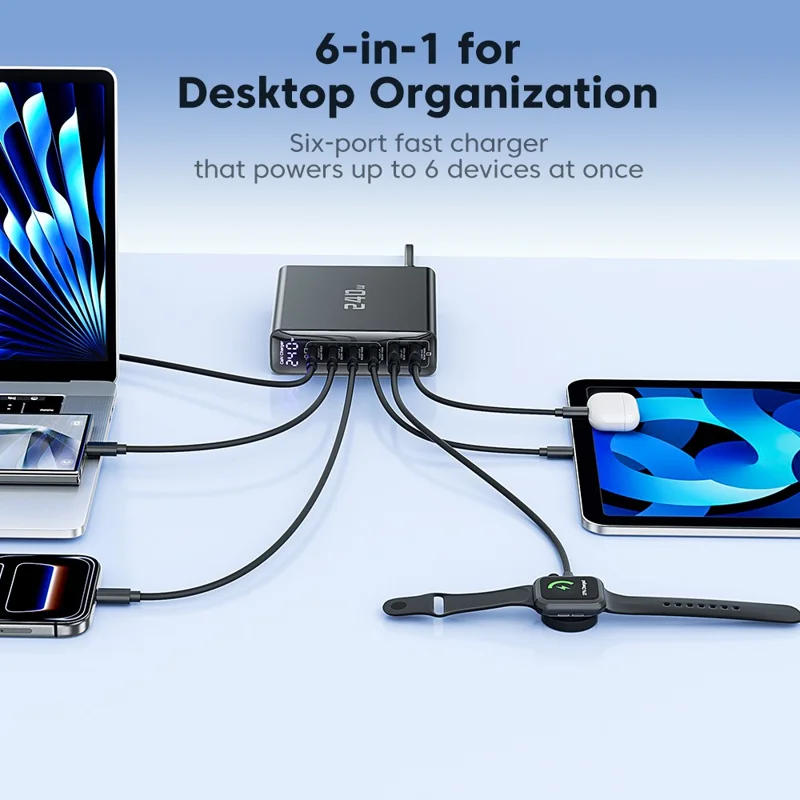 TOOCKI TCT240-33 240W GaN Desktop Charger 6-Port 4 USB-C+2 USB-A Charging Station - EU Plug
