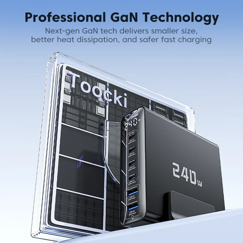 TOOCKI TCT240-33 240W GaN Desktop Charger 6-Port 4 USB-C+2 USB-A Charging Station - EU Plug