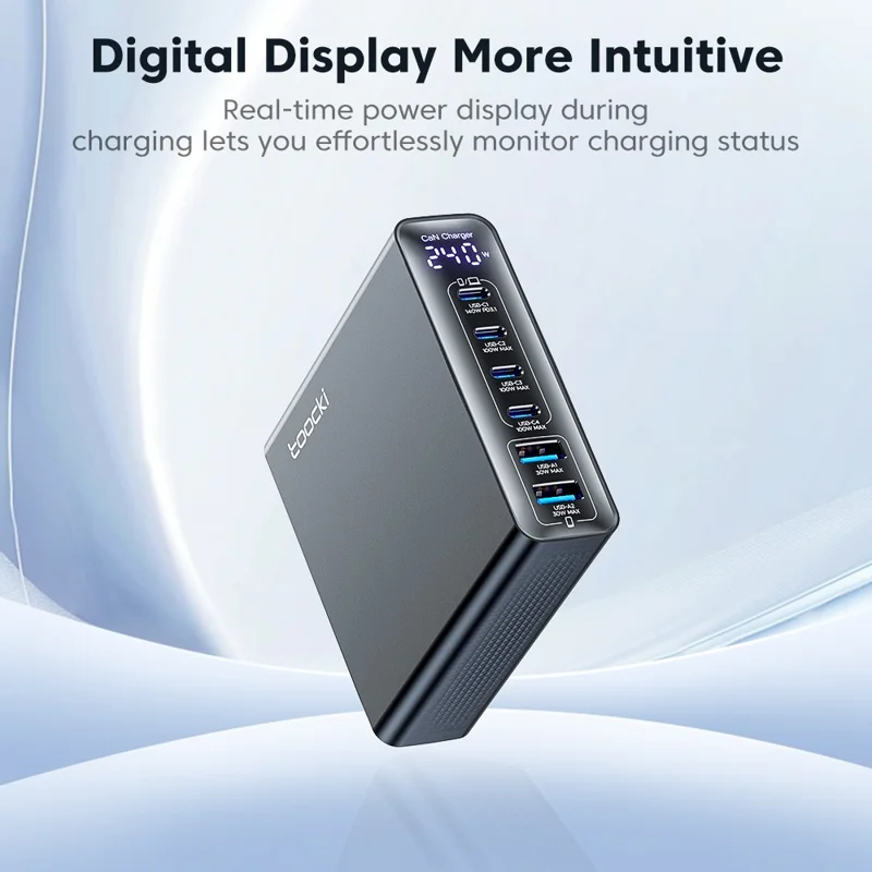 TOOCKI TCT240-33 240W GaN Desktop Charger 6-Port 4 USB-C+2 USB-A Charging Station - EU Plug
