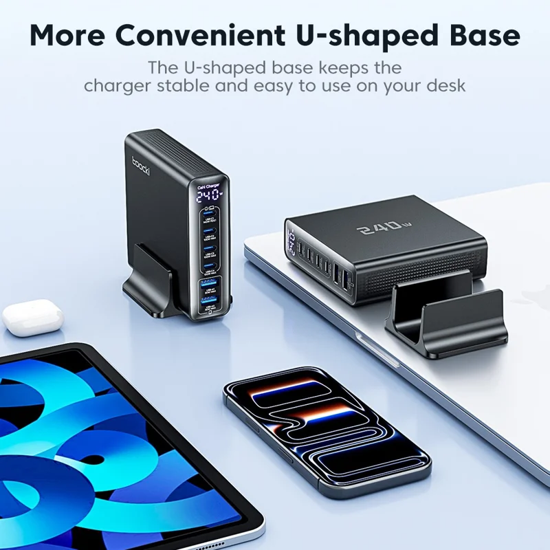 TOOCKI TCT240-33 240W GaN Desktop Charger 6-Port 4 USB-C+2 USB-A Charging Station - EU Plug