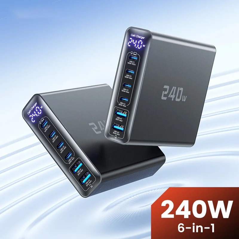 TOOCKI TCT240-33 240W GaN Desktop Charger 6-Port 4 USB-C+2 USB-A Charging Station - EU Plug