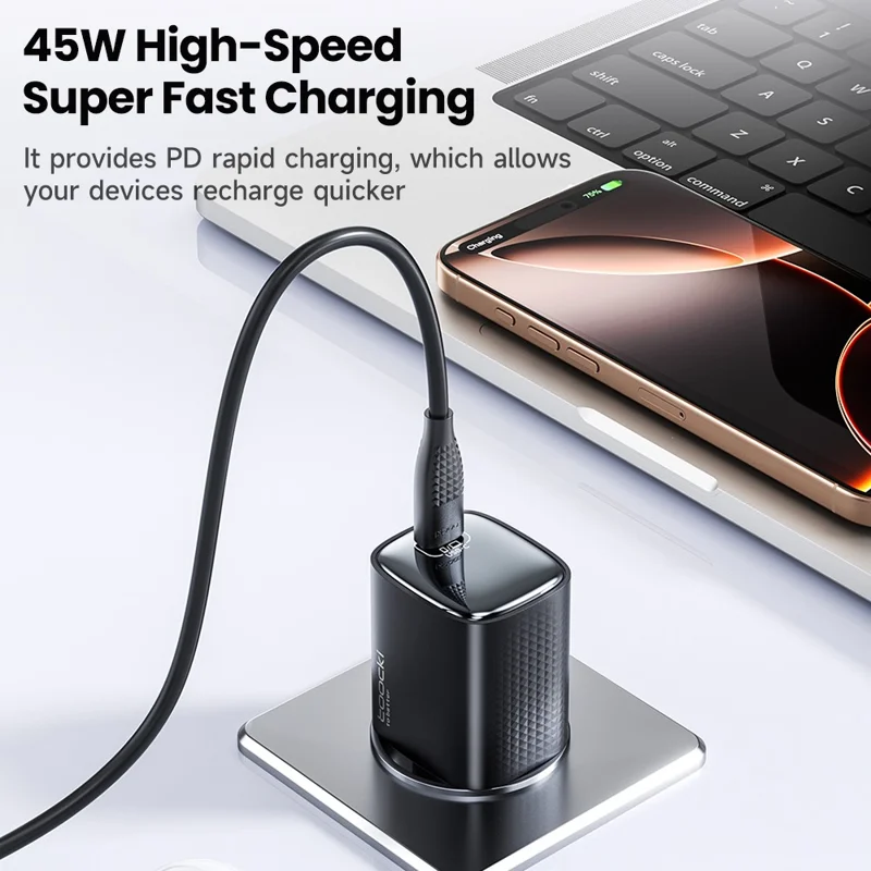 TOOCKI TCT45-22AB 45W GaN USB-C Fast Charger PD Quick Charging Wall Charger Adapter for iPhone iPad Samsung - EU Plug