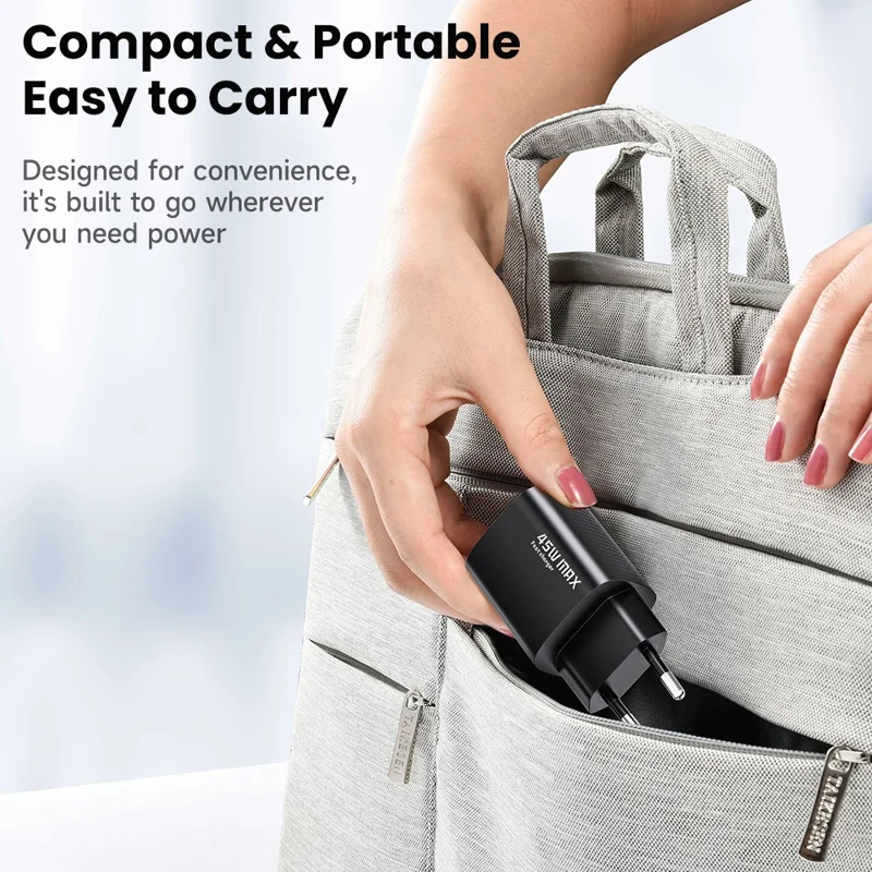 TOOCKI TCT45-22AB 45W GaN USB-C Fast Charger PD Quick Charging Wall Charger Adapter for iPhone iPad Samsung - EU Plug