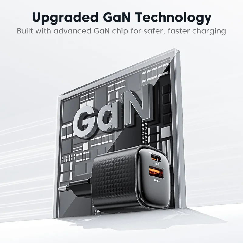TOOCKI 20W Mini GaN Wall Charger Dual Port USB-C+USB-A PD Fast Charging Power Adapter - EU Plug  /  TC2220A2