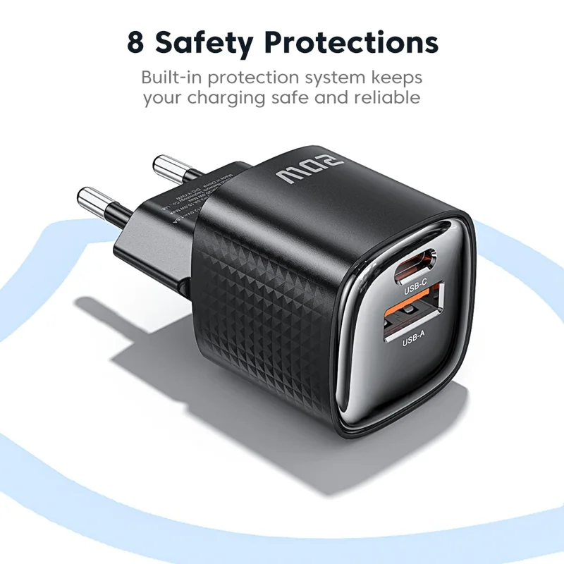 TOOCKI 20W Mini GaN Wall Charger Dual Port USB-C+USB-A PD Fast Charging Power Adapter - EU Plug  /  TC2220A2