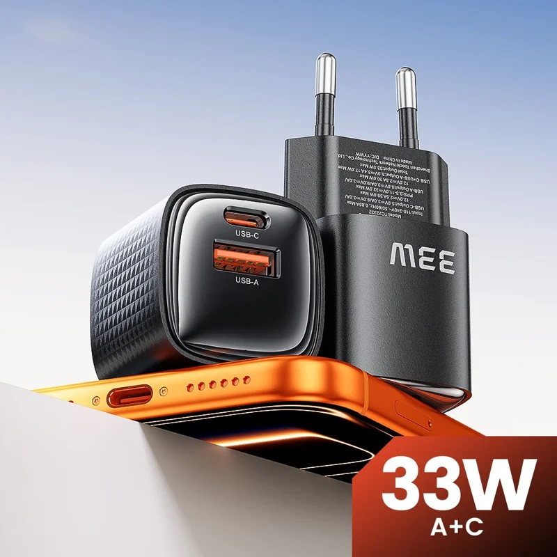 TOOCKI 33W Mini GaN Charger, dobbelt port USB-C+USB-A hurtiglader - EU-stecker / TC22332
