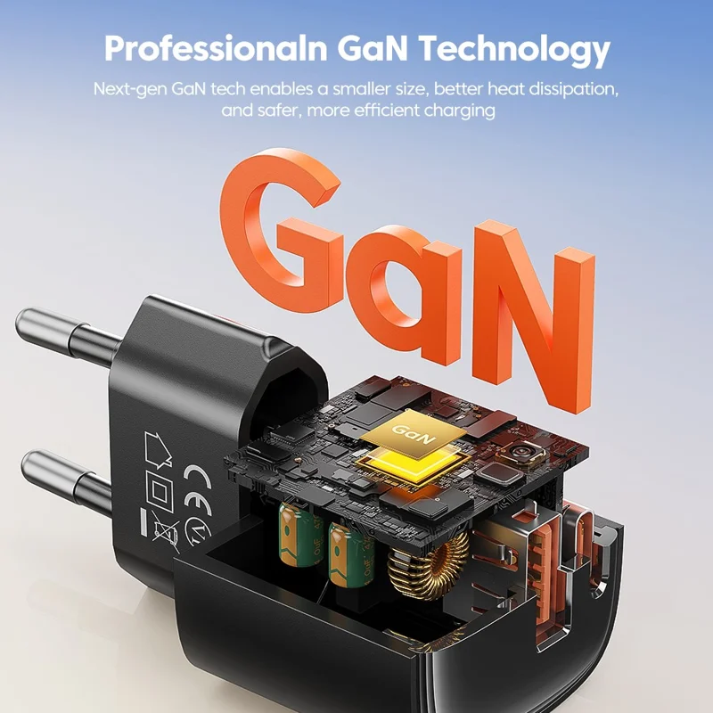 TOOCKI 33W Mini GaN Charger, dobbelt port USB-C+USB-A hurtiglader - EU-stecker / TC22332