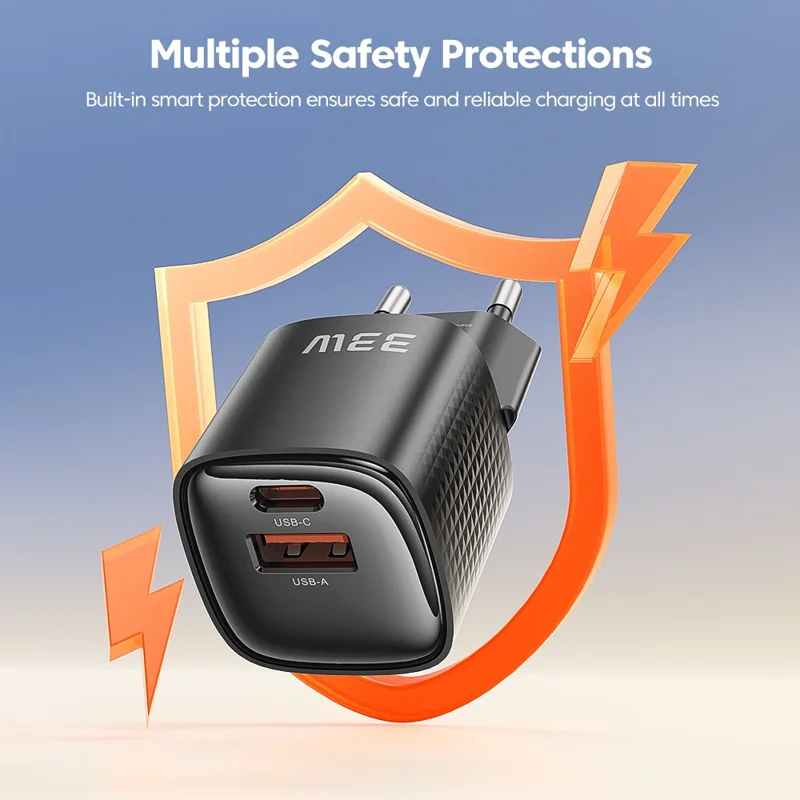 TOOCKI 33W Mini GaN Charger, dobbelt port USB-C+USB-A hurtiglader - EU-stecker / TC22332