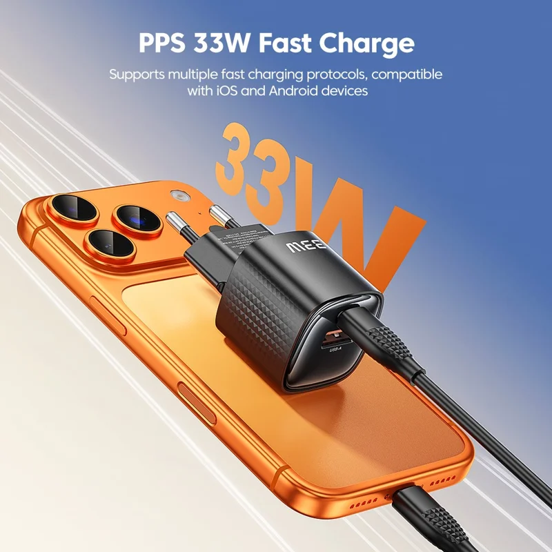 TOOCKI 33W Mini GaN Charger, dobbelt port USB-C+USB-A hurtiglader - EU-stecker / TC22332