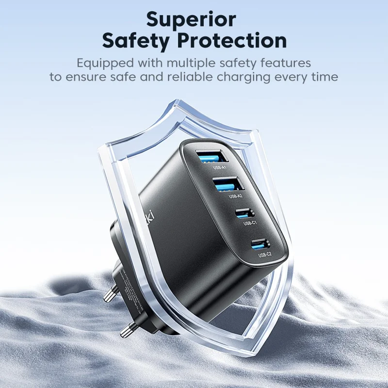 TOOCKI TC53402 40W GaN Fast Charger 4-Port 2 USB-C 2 USB-A 20W PD Quick Charging Power Adapter - Czarny / Wtyk UE