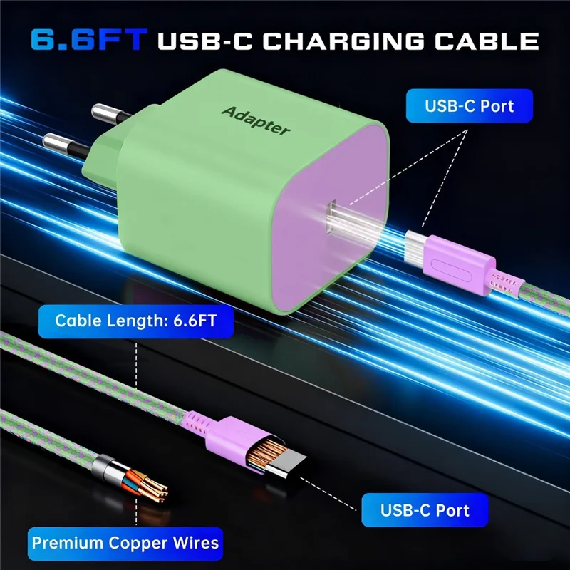 PD 60 W hurtiglader til Nintendo Switch 2/Lite/OLED spillekonsol Type-C væglader med 2 m kabel – Matcha grøn