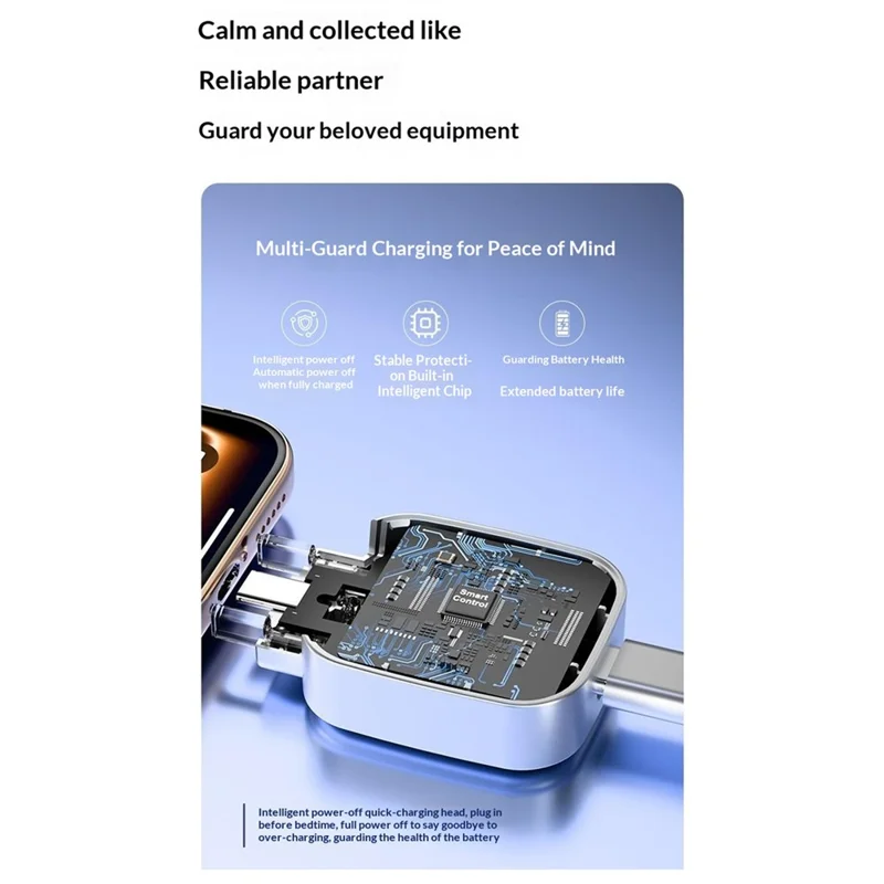 D011 USB-C Fast Charging Fully Charged Separator 100W Auto Disconnect AI Chip Smart Auto Stop Charging Adapter for Phone Tablet Laptop - Silver