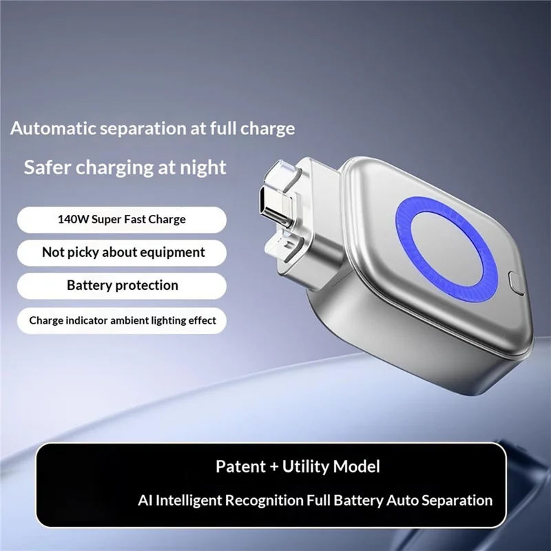 D011 USB-C Fast Charging Fully Charged Separator 100W Auto Disconnect AI Chip Smart Auto Stop Charging Adapter for Phone Tablet Laptop - Silver
