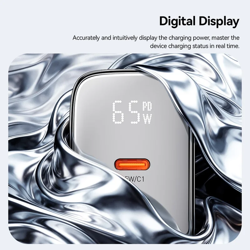 شاحن جداري ESSAGER ES-CD64 65 واط من الجاليوم نيتريد، شاحن سريع ثلاثي المنافذ بمنفذين USB-C ومنفذ USB-A بشاشة رقمية، محول طاقة للسفر - أسود / قابس الاتحاد الأوروبي