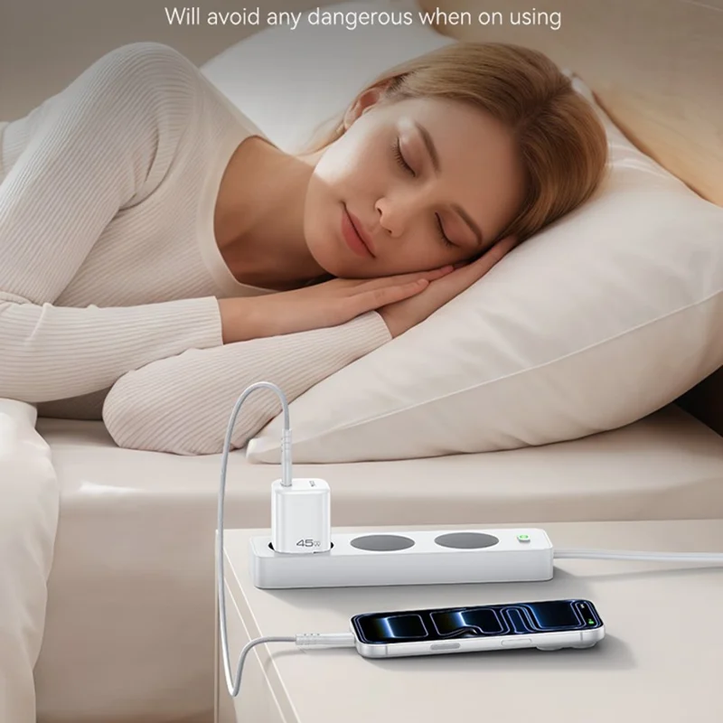 شاحن YESIDO YC116 PD 45 واط من نوع GaN، منفذ واحد من نوع Type-C، محول شحن سريع مع كابل USB-C مجدول - قابس أوروبي