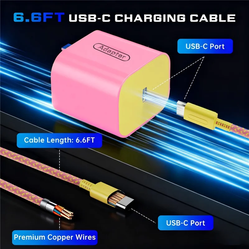 60W USB-C Charger for Switch 1  /  2  /  Lite  /  OLED  /  Dock  /  Steam Deck PD 3.0 Fast Charging Power Adapter - Pink  /  US Plug