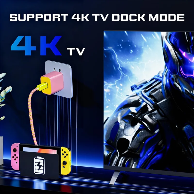 60W USB-C Charger for Switch 1  /  2  /  Lite  /  OLED  /  Dock  /  Steam Deck PD 3.0 Fast Charging Power Adapter - ink  /  UK Plug