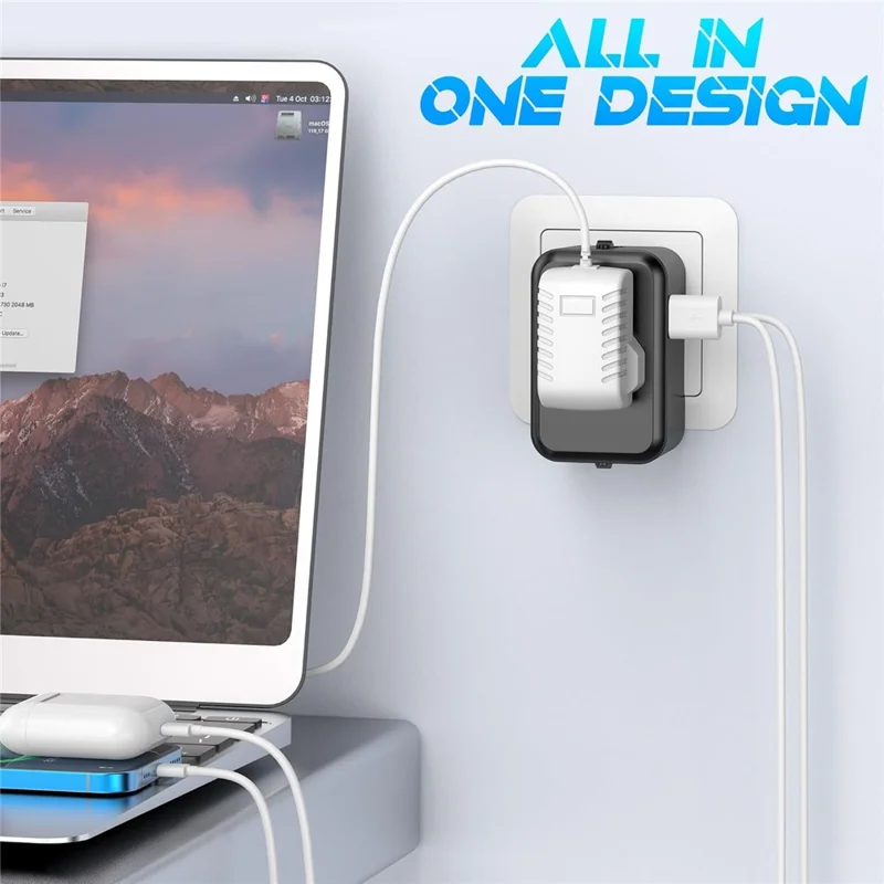 Universal Global Travel Charging Adapter International Plug Charger Converter with AC Outlet + Type C + USB-A Ports - Black