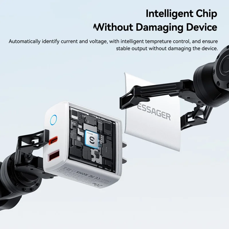 ESSAGER ES-CD55 20W Charging Set Type-C + USB-A Fast Charger with USB-A to Type-C Data Cable - US Plug