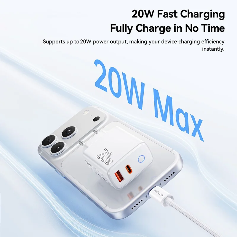ESSAGER ES-CD55 20W Charging Set Type-C + USB-A Fast Charger with USB-A to Type-C Data Cable - EU Plug