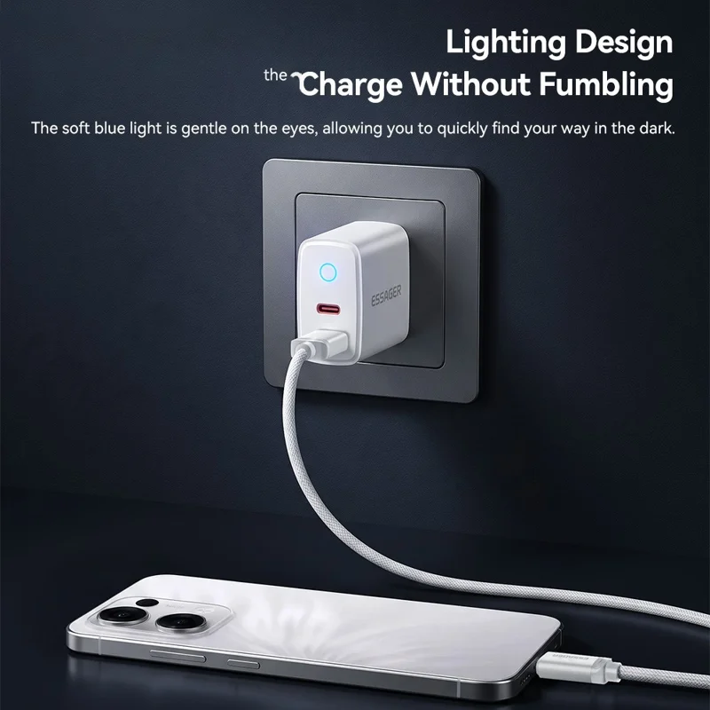 ESSAGER ES-CD55 20W Charging Set Type-C + USB-A Fast Charger with USB-A to Type-C Data Cable - EU Plug