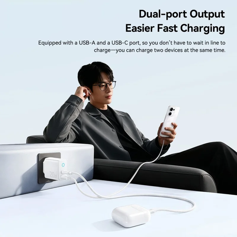 ESSAGER ES-CD55 20W Charger Set Dual Port USB-A  + Type-C Fast Charging Adapter with Type-C to Type-C Cable - EU Plug