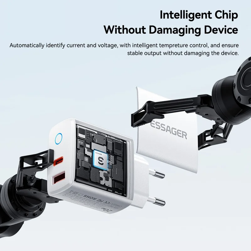 ESSAGER ES-CD55 20W Charger Set USB-A + USB-C Fast Charging Adapter with USB-A to IP Cable - EU Plug