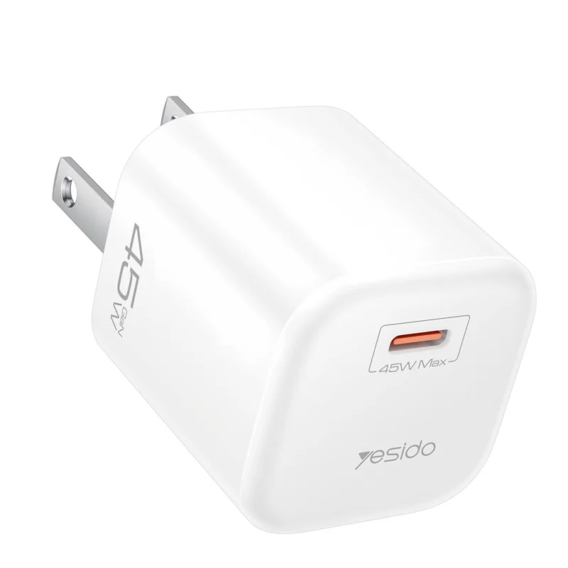 YESIDO YC26U PD 45W GaN Charger Single Port Fast Charging Adapter + Type-C to Type-C Cable , US Plug - White