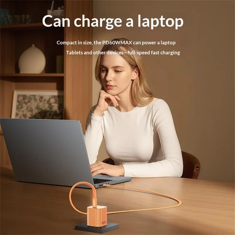 YESIDO YC27U 40W-60W USB-C Charger AVS Fast Charging Kit with Type-C to Type-C Cable, US Plug - Orange