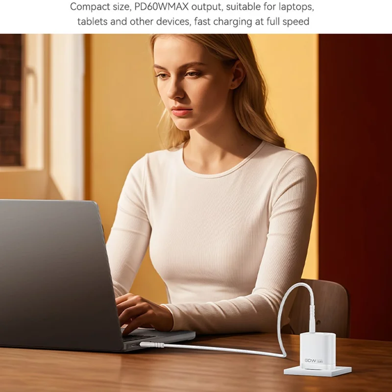 YESIDO YC115 USB-C GaN Charger 40-60W AVS Dynamic Power Adapter with Type-C to Type-C Cable, EU Plug - White