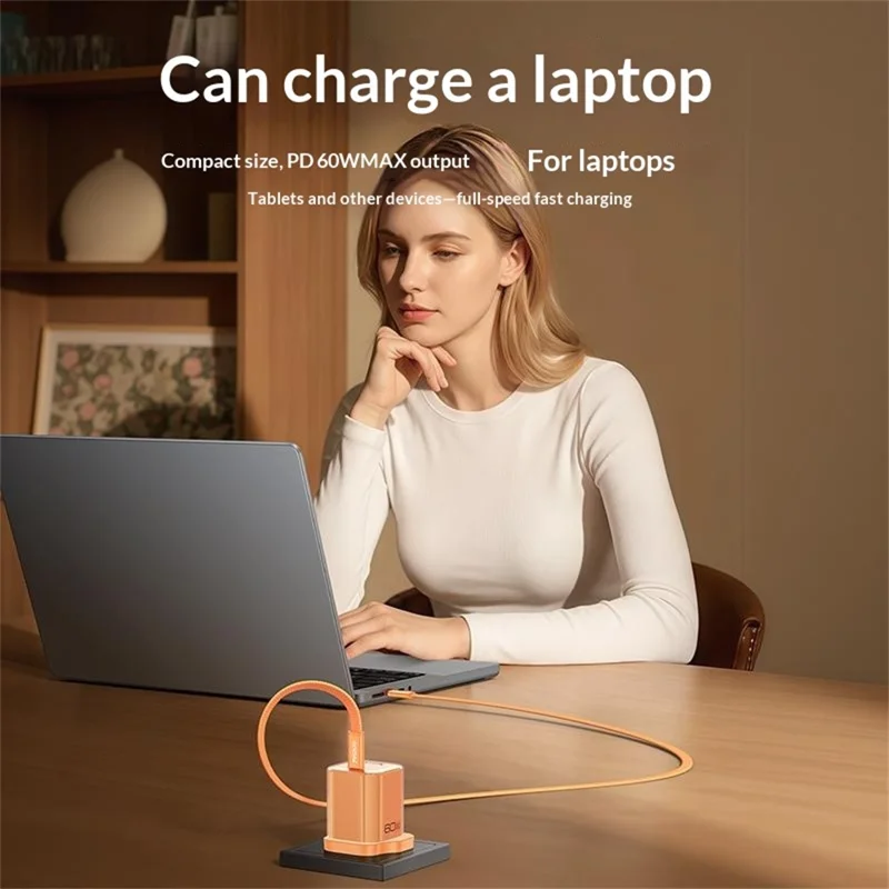 YESIDO YC161 60W Dynamic Charger USB-C PD Fast Charging Adapter with Type-C to Type-C Cable , UK Plug - Orange