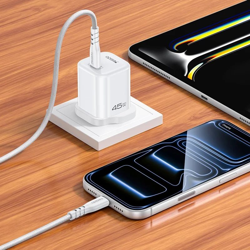 YESIDO YC160 45W GaN Charger USB-C PD Fast Charging Adapter with Type-C Cable , UK Plug - White