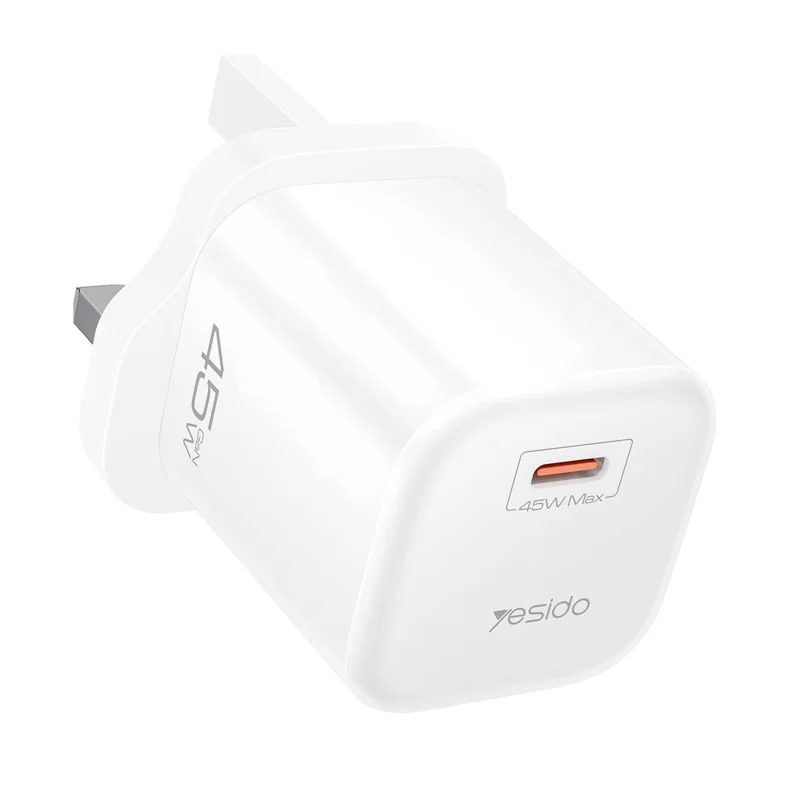 YESIDO YC160 45W GaN Charger USB-C PD Fast Charging Adapter with Type-C Cable , UK Plug - White