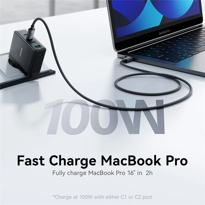 JOYROOM JR-TG11 100W GaN Fast Charger 4-Port Power Adapter EU Plug with 2m 240W USB-C Cable - Black