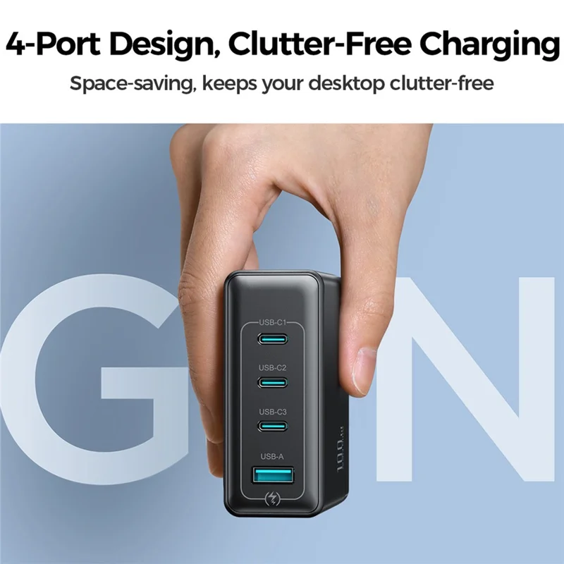 JOYROOM JR-TG11 100W GaN Fast Charger 4-Port Power Adapter EU Plug with 2m 240W USB-C Cable - Black