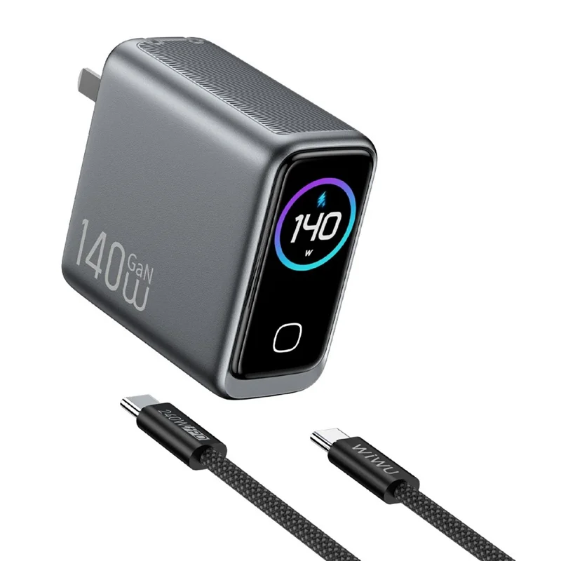WIWU CHG200 140W GaN Wall Charger USB-A + Type-C 4-Port Fast Charging with TFT Display for Laptop Phone Tablet - US Plug