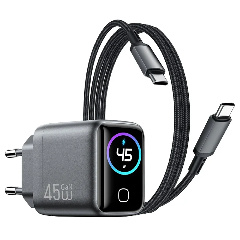WIWU CHG500 45W USB-C GaN Wall Charger Smart Display PD QC Fast Charging for iPhone Phone Laptop, EU Plug