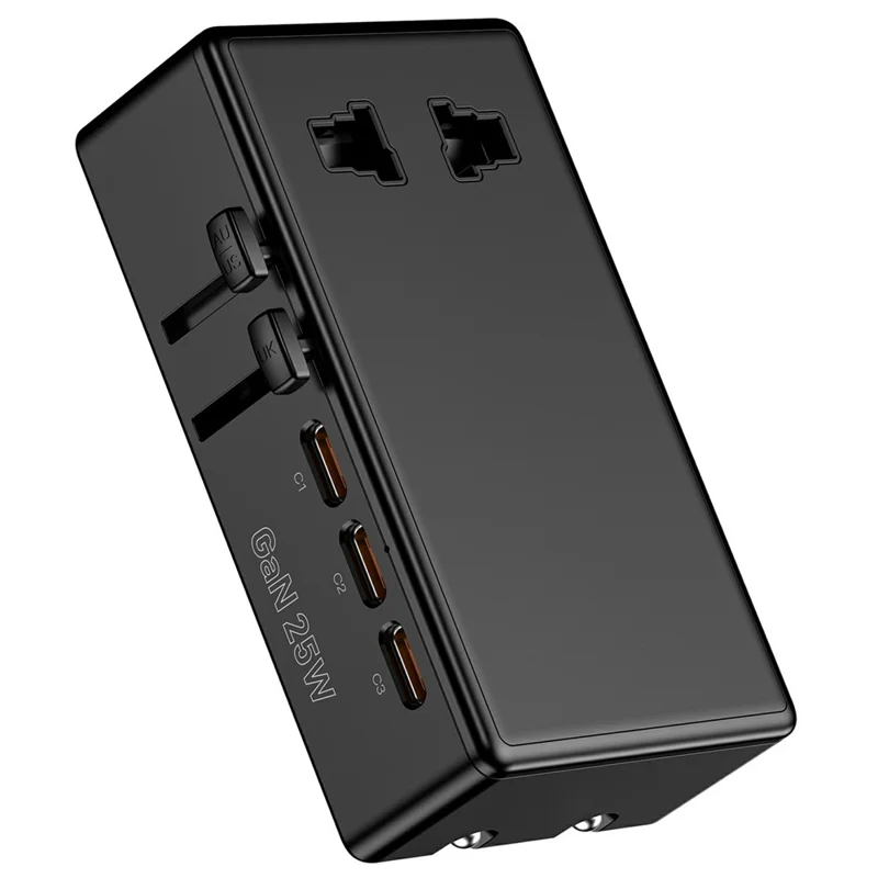 Portable PD 25W GaN Fast Charger with USB-A + 3 USB-C Ports Universal Travel Power Adapter - Black