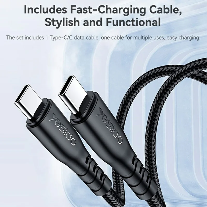 YESIDO YC120C 25W Fast Charger with USB-C to USB-C Cable Digital Display 3-Port Power Adapter, EU Plug - Black