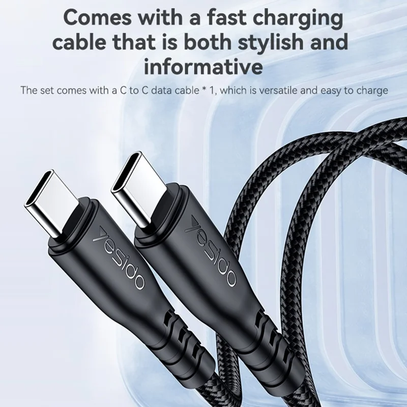 YESIDO YC163C 25 Вт Быстрое зарядное устройство с USB-C кабелем USB-C Цифровой дисплей 3-портовый адаптер питания, Великобритания вилка - Черный