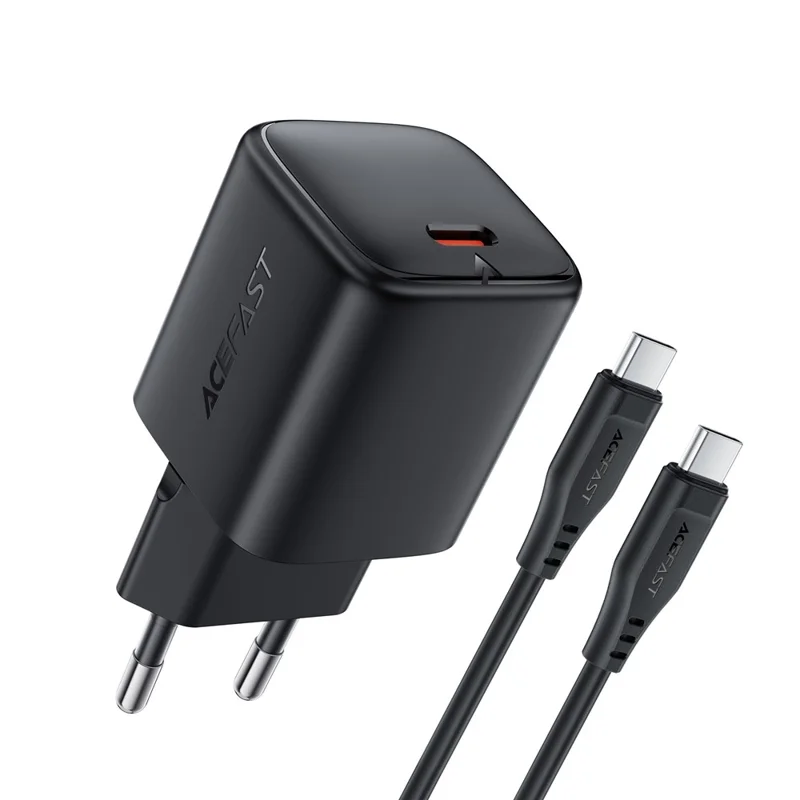 ACEFAST A119 PD 45W Mini GaN USB-C Fast Charger Set with 1.2m USB-C Cable , EU Plug - Black
