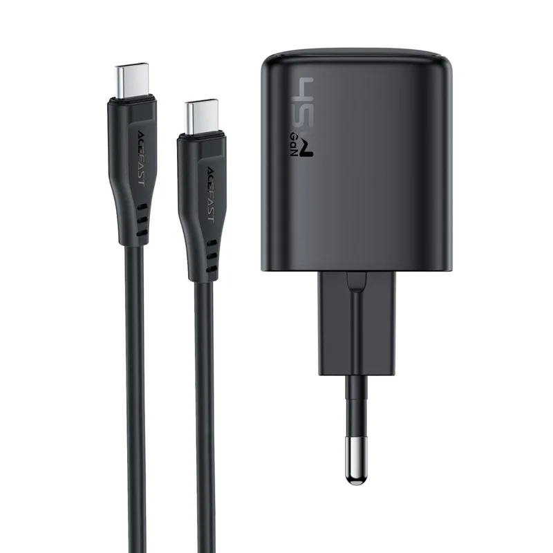 ACEFAST A119 PD 45W Mini GaN USB-C Fast Charger Set with 1.2m USB-C Cable , EU Plug - Black