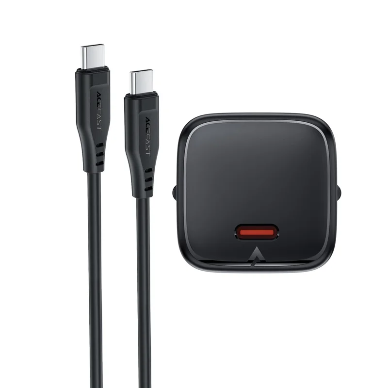 ACEFAST A119 PD 45W Mini GaN USB-C Fast Charger Set with 1.2m USB-C Cable , EU Plug - Black