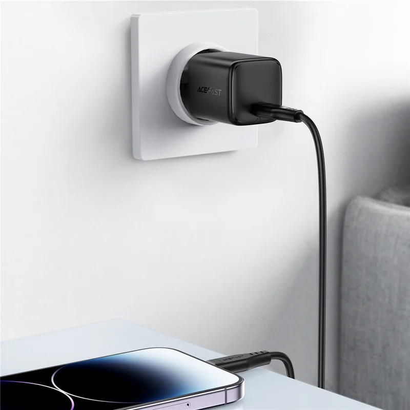 ACEFAST A119 PD 45W Mini GaN USB-C Fast Charger Set with 1.2m USB-C Cable , EU Plug - Black